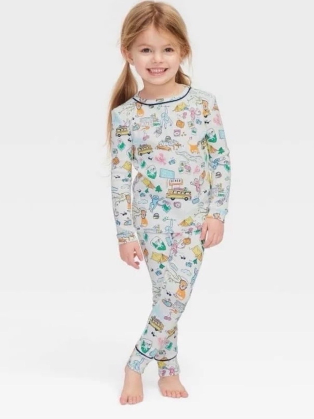 Roller Rabbit White Kids Adventure Print Footie Pajama